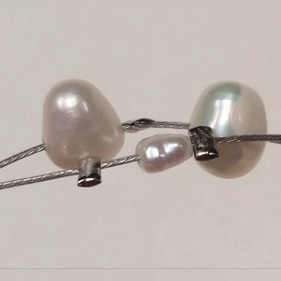 Double Strand Silver Wire Pearl Bracelet Dainty Silver Tone - Picture 6 of 6